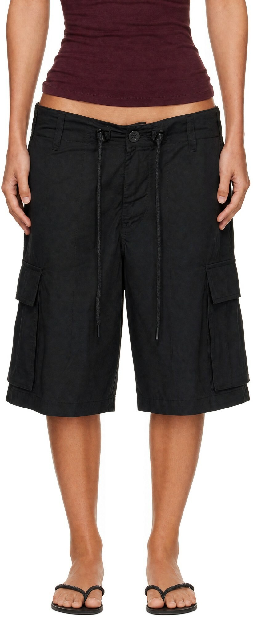 SKIMS Black Woven Cotton Oversized Cargo Shorts
