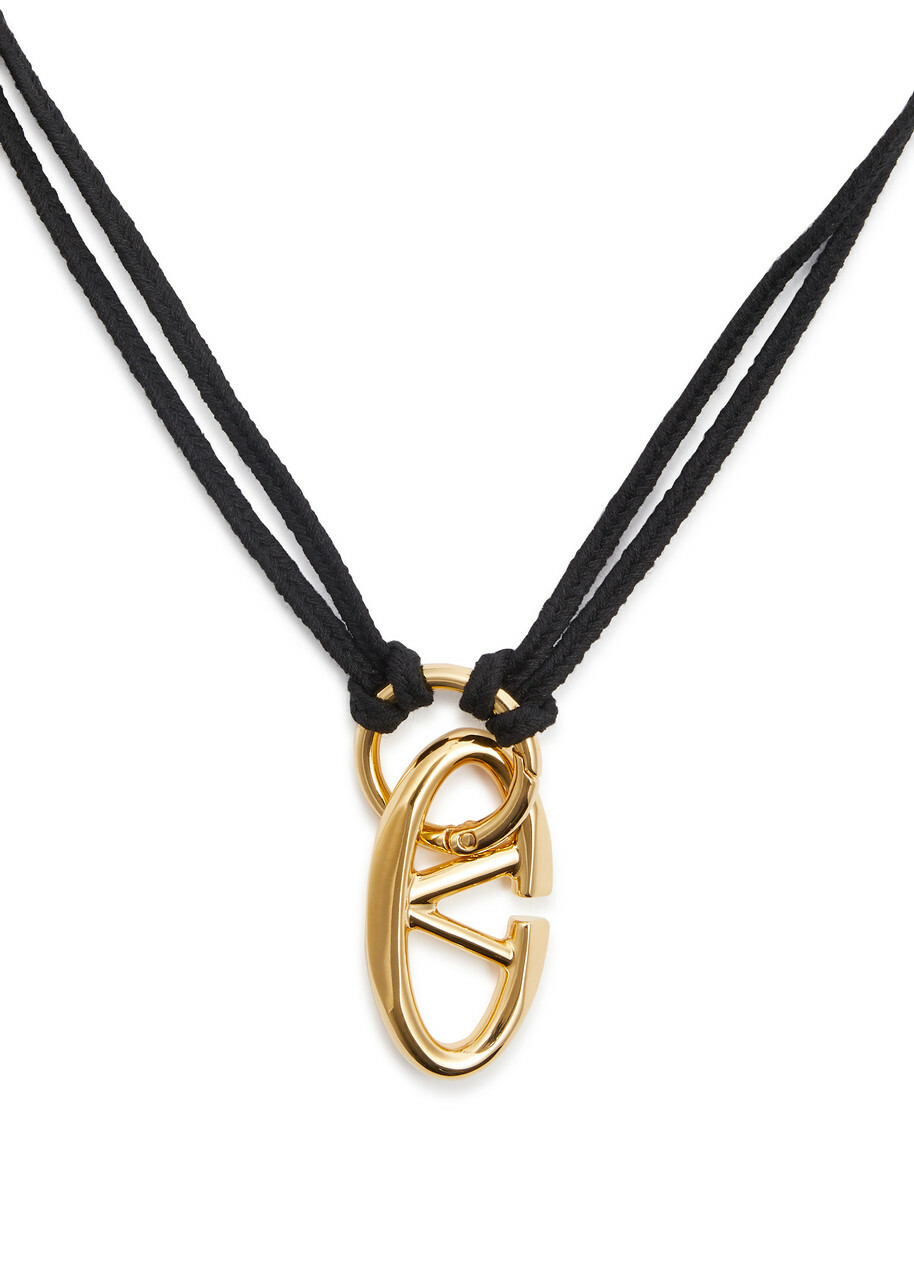 【関税&送料込み】Valentino Garavani Black Necklace Valentino Garavani VLogo Rope Necklace - Black - One Size