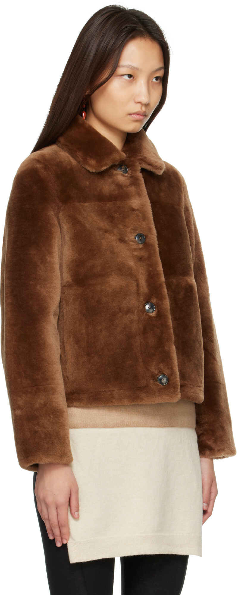 Yves Salomon Brown Shearling Merino Short Jacket