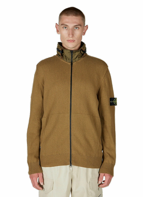 Photo: Stone Island - Compass Patch Zip Up Sweater in Brown