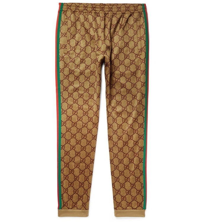 Photo: Gucci - Webbing-Trimmed Logo-Print Tech-Jersey Sweatpants - Men - Brown