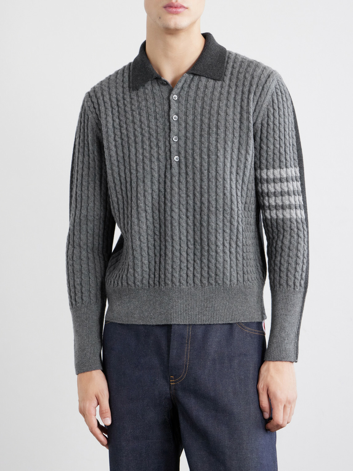 Thom Browne - Knitted Merino Wool Polo Sweater - Gray