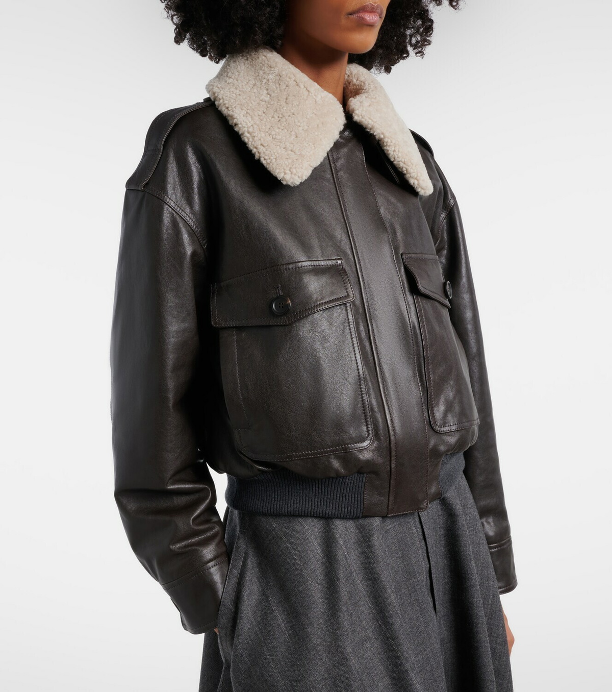 Brunello Cucinelli Shearling-trimmed leather bomber jacket
