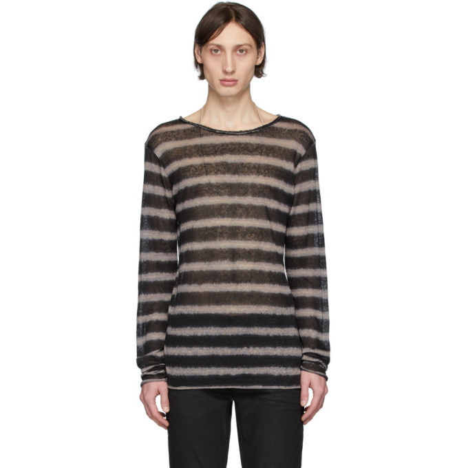 Photo: Balmain Black and Beige Striped Long Sleeve T-Shirt