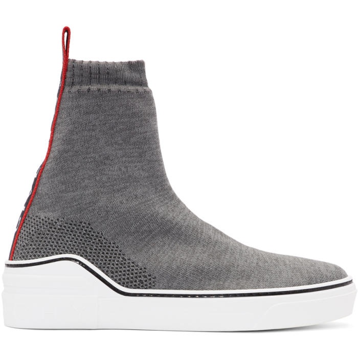 Photo: Givenchy Grey George V Knot Sock High-Top Sneakers 