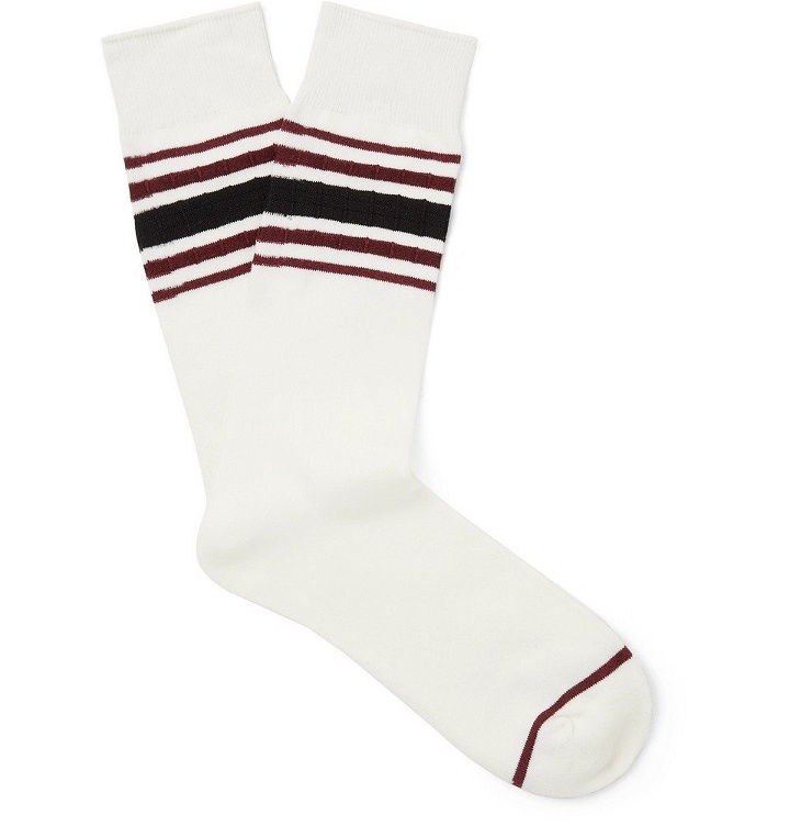 Photo: N/A - Striped Stretch Cotton-Blend Socks - Ecru