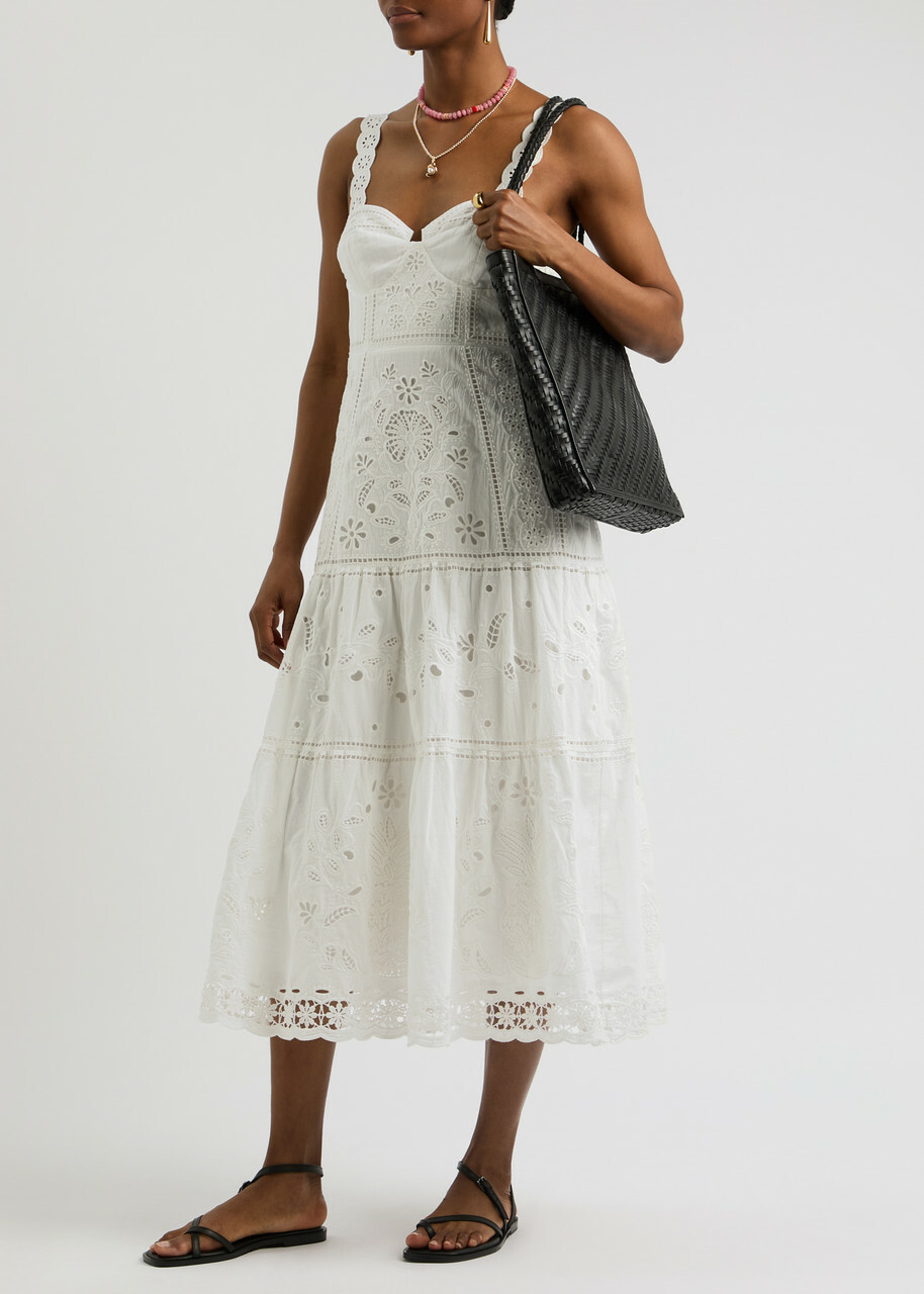 chinese dress ladies White Richelieu Sleeveless Midi Dress  FARM Rio