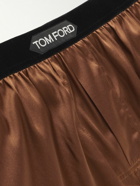 TOM FORD - Velvet-Trimmed Silk-Satin Boxer Shorts - Brown