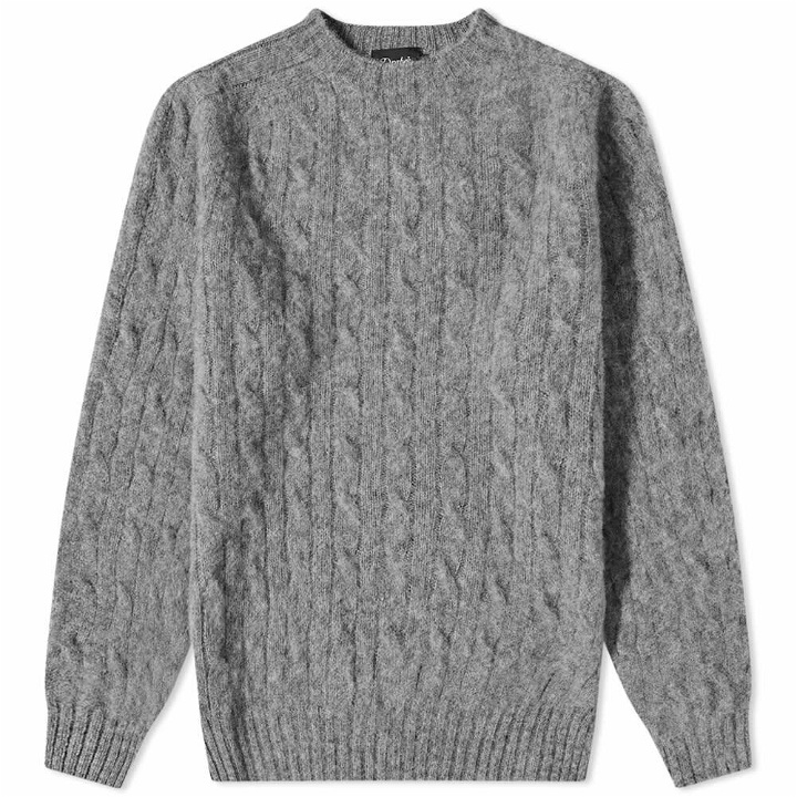 Photo: Drake's Men's Brushed Shetland Cable Crew Knit in Grey