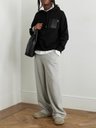 LOEWE - Logo-Debossed Leather-Trimmed Cotton-Jersey Hoodie - Black