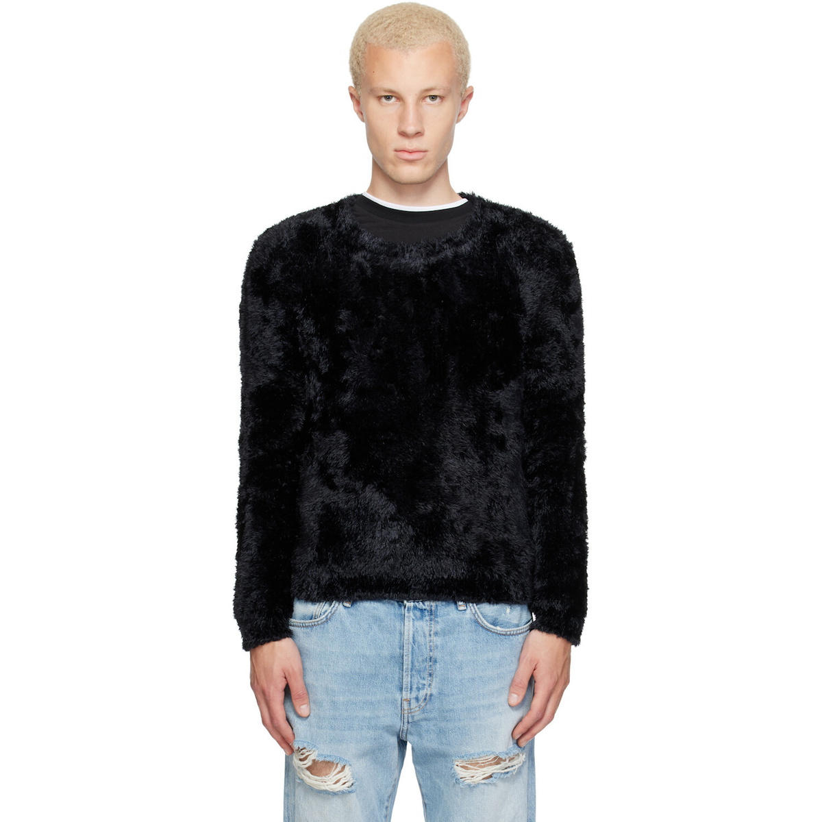 Marine Serre Black Wild Fluffy Knit Crewneck Sweater