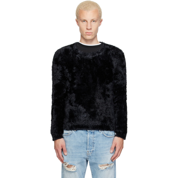 Photo: Marine Serre Black Wild Fluffy Knit Crewneck Sweater