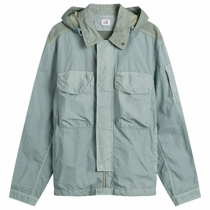Photo: C.P. Company Men's Flatt Nylon Mixed Goggle Overshirt in Silver Blue