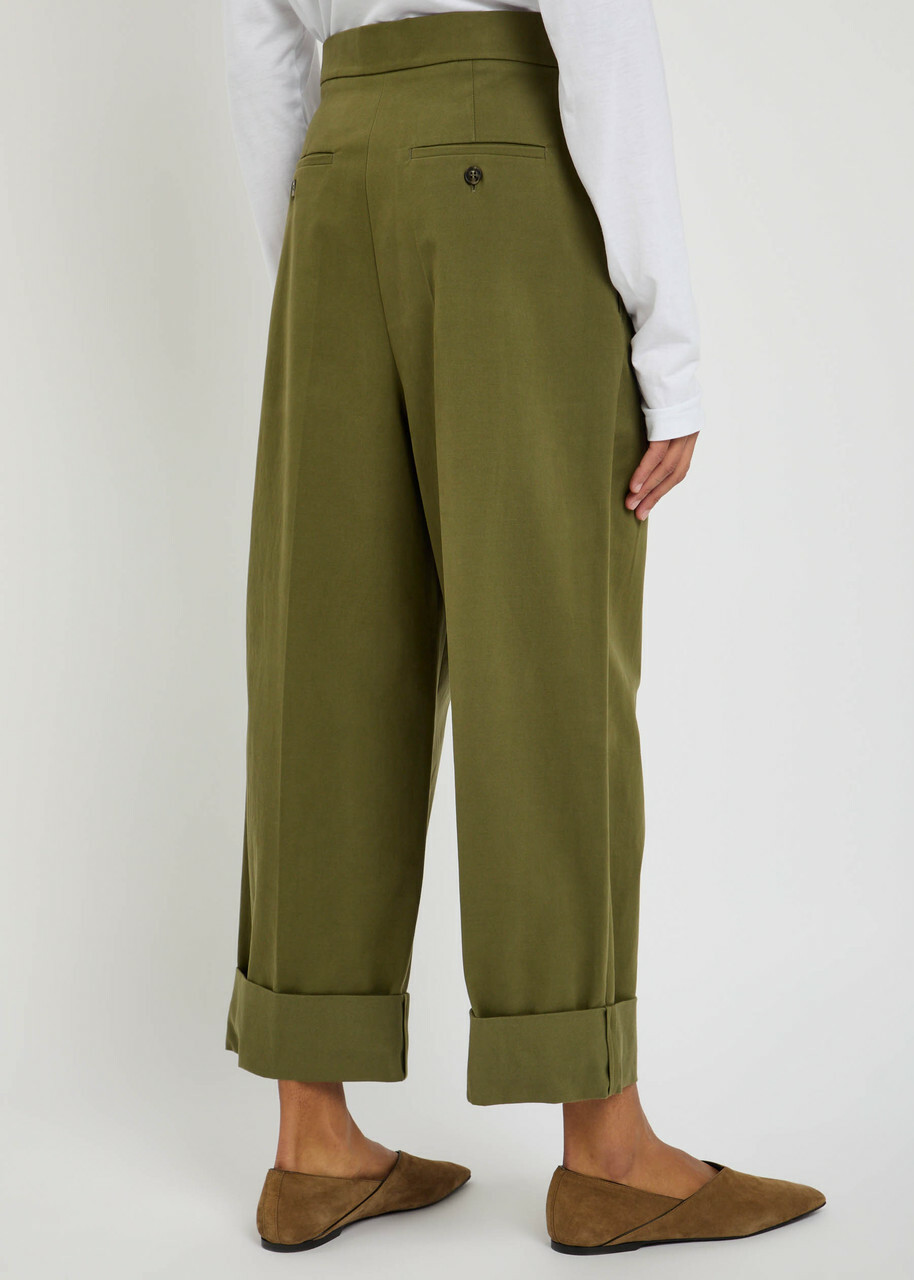Weekend Max Mara Turn-up Twill Trousers Olive