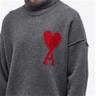 AMI Paris A Heart Roll Neck Knit in Heather Grey/Red
