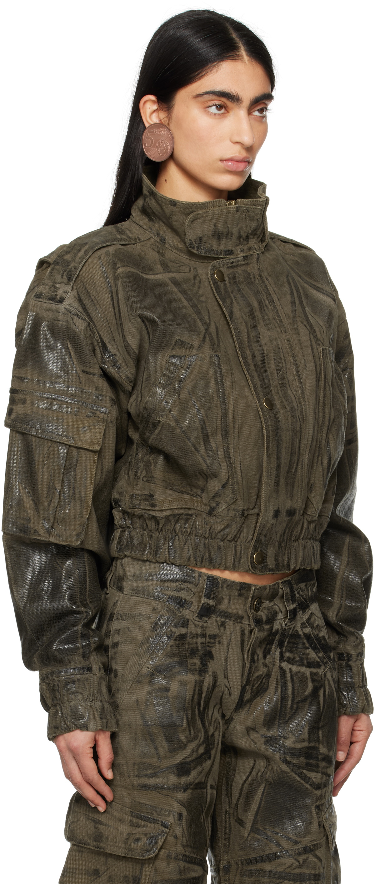 VAQUERA Khaki Painted Workwear Bomber Jacket