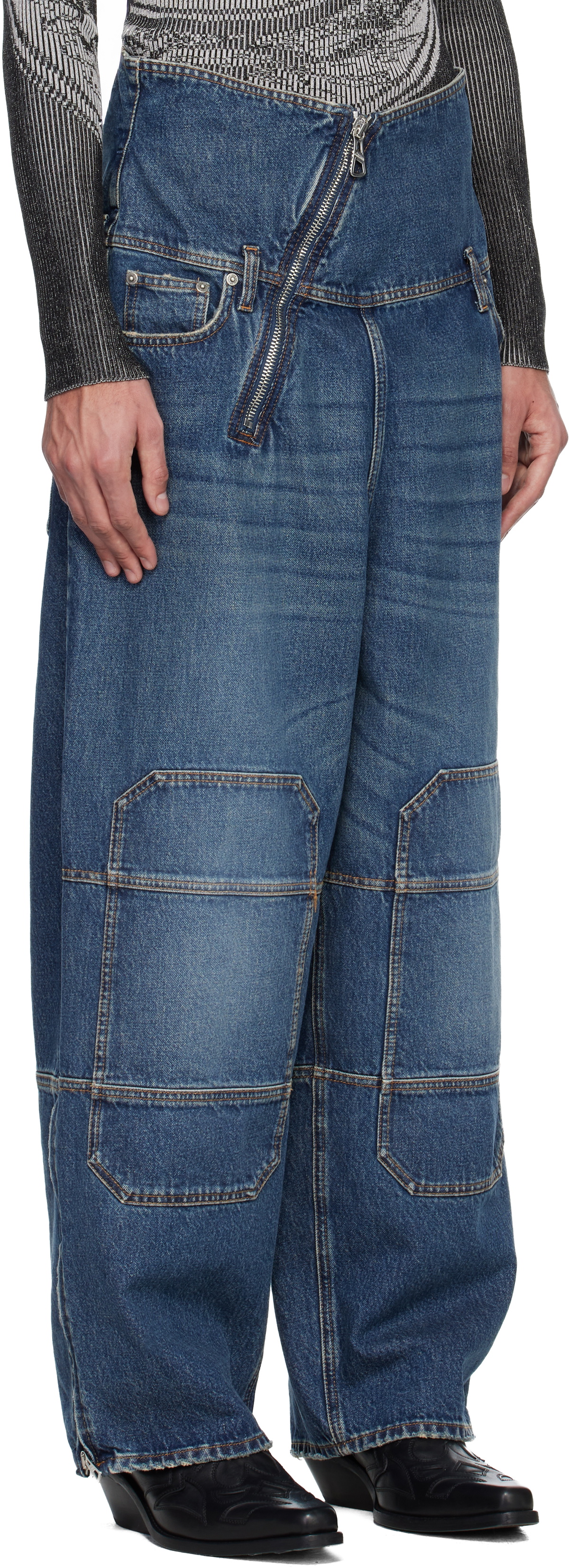 Jean Paul Gaultier Blue Zipped Patch Jeans