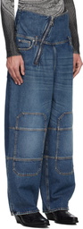 Jean Paul Gaultier Blue Zipped Patch Jeans