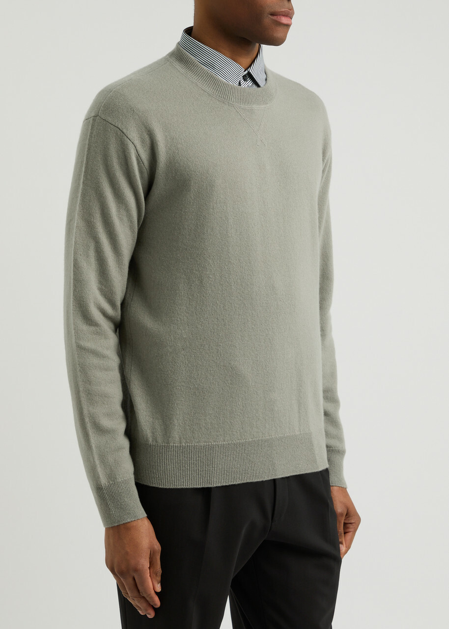 Emporio Armani Logo-embroidered Cashmere-blend Jumper Dark Grey