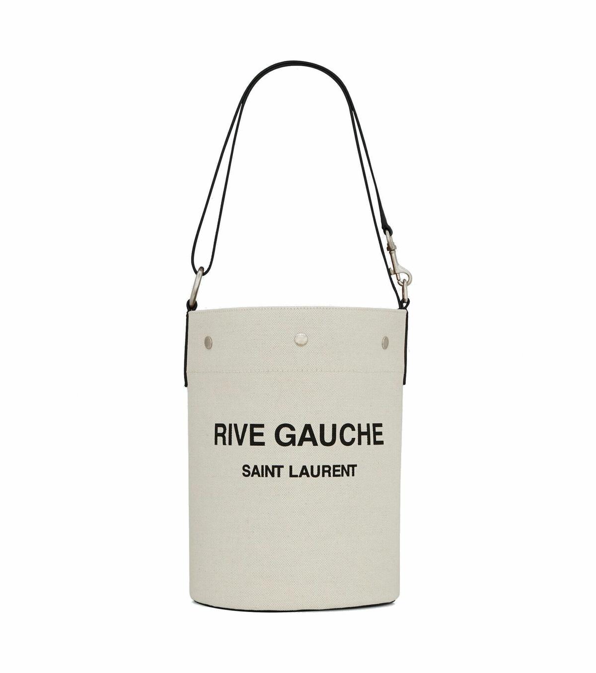 Saint Laurent Rive Gauche Black Leather Trim Linen Bucket