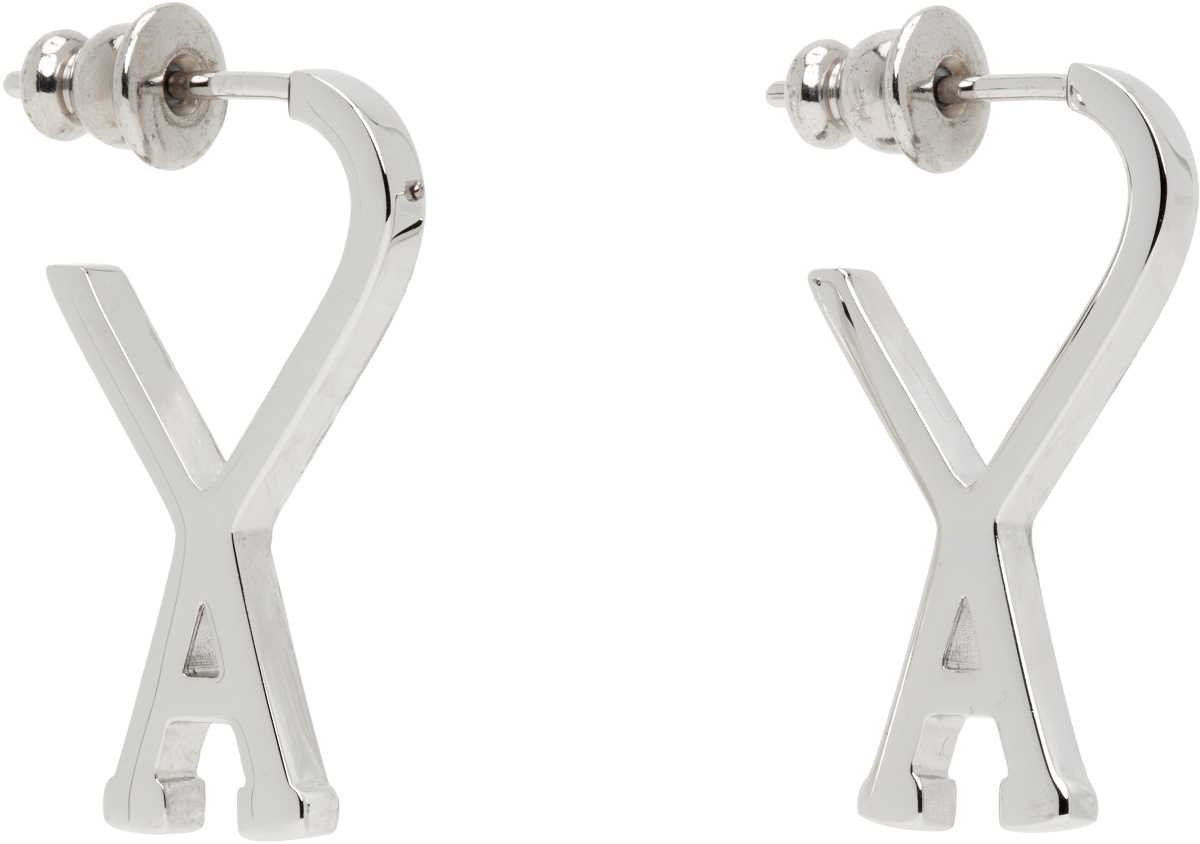 AMI Paris Silver Brass Small Ami de Coeur Hoop Earrings