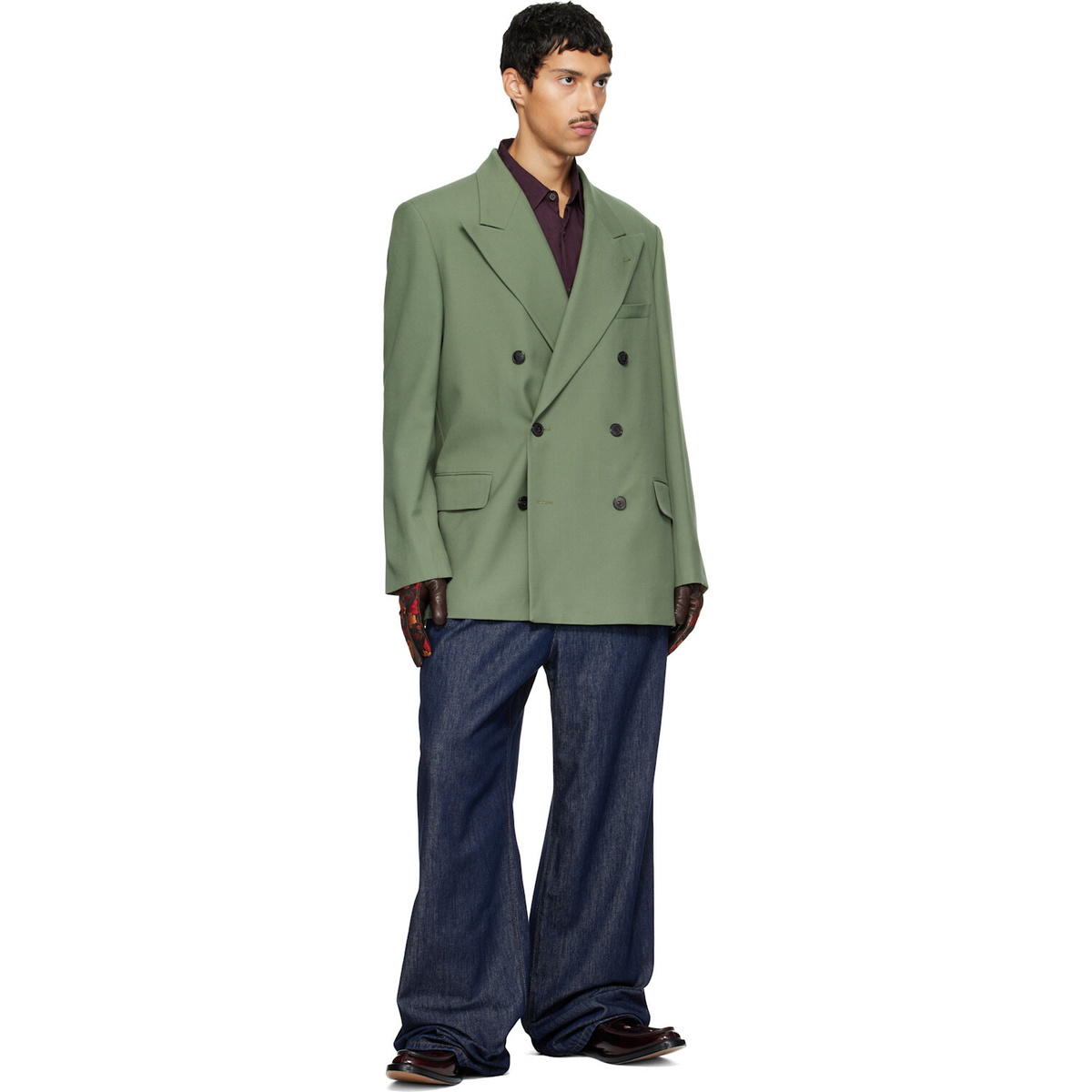 Dries Van Noten Green Oversized Wool Blazer