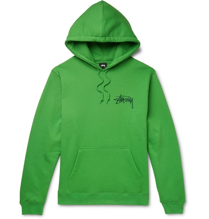 Photo: Stüssy - Logo-Embroidered Fleece-Back Cotton-Blend Hoodie - Green