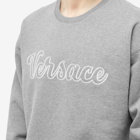 Versace Men's Embroidered Varsity Logo Crew Sweat in Grey/White
