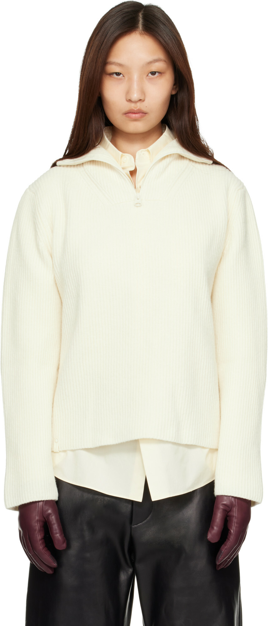 MACKAGE Off-White Gladys Knit Half-Zip Pullover Sweater