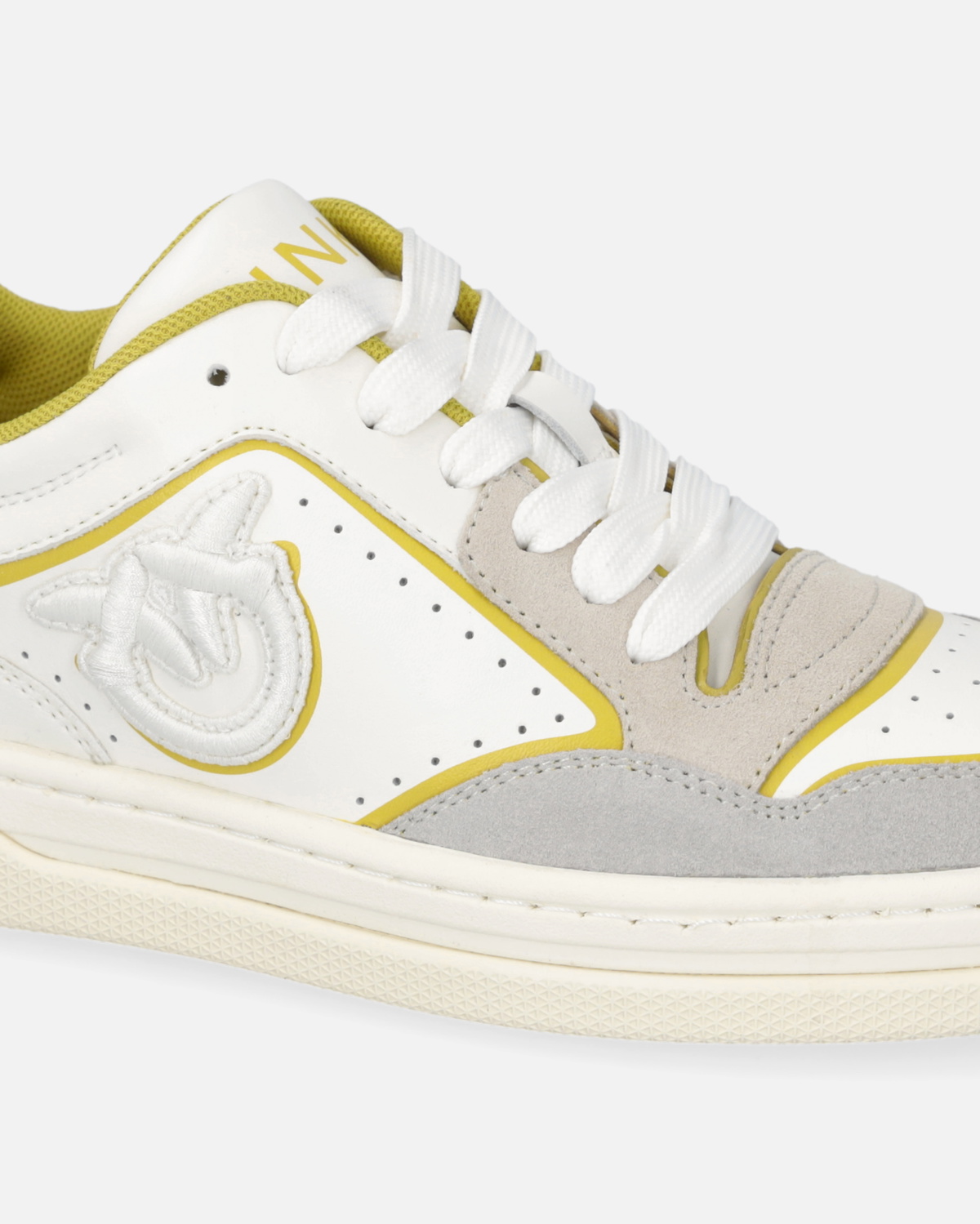 Pinko Flat Leather Sneakers With Embroidered Logo White/Lime