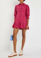 Damson Madder Maisie Striped Cotton Mini Shirt Dress Red