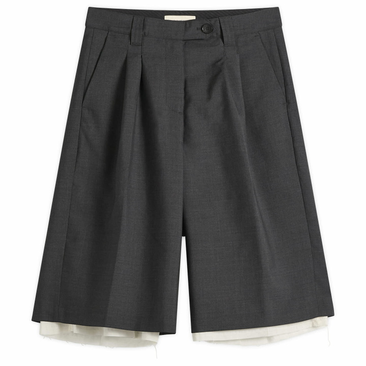 Photo: mfpen Women's Slash Shorts in Dark Grey Tropical Wool