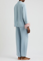 Sleeper The Bow Feather-trimmed Twill Pyjama set Light Blue