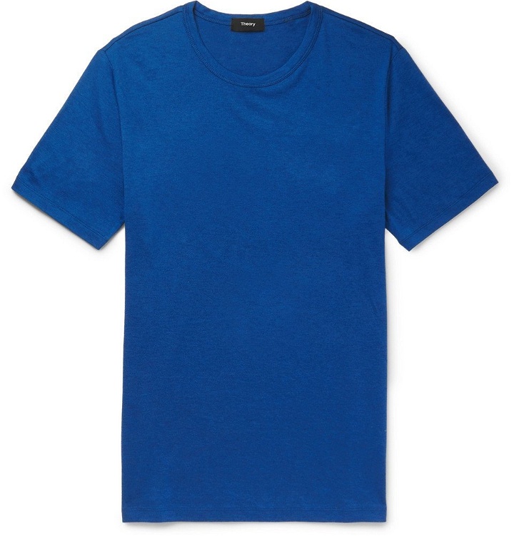 Photo: Theory - Air Essential Cotton and Cashmere-Blend T-Shirt - Blue