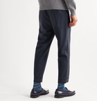 Beams Plus - Slim-Fit Cropped Checked Wool-Blend Trousers - Blue