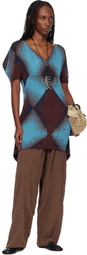 Kiko Kostadinov Brown & Blue Ikat Argyle Jacquard Minidress