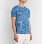 120% - Garment-Dyed Paisley-Print Cotton-Jersey Henley T-Shirt - Blue