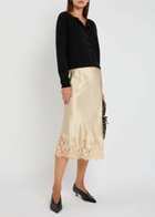 Reformation Carolina Lace-trimmed Silk-satin Midi Skirt Beige