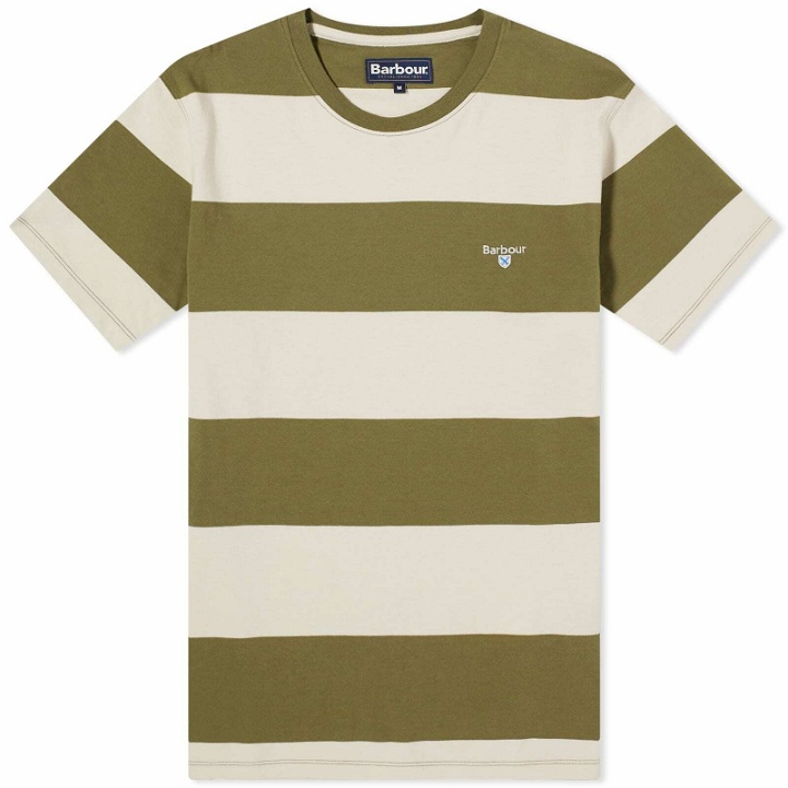 Photo: Barbour Men's Whalton Stripe T-Shirt in Pale Sage