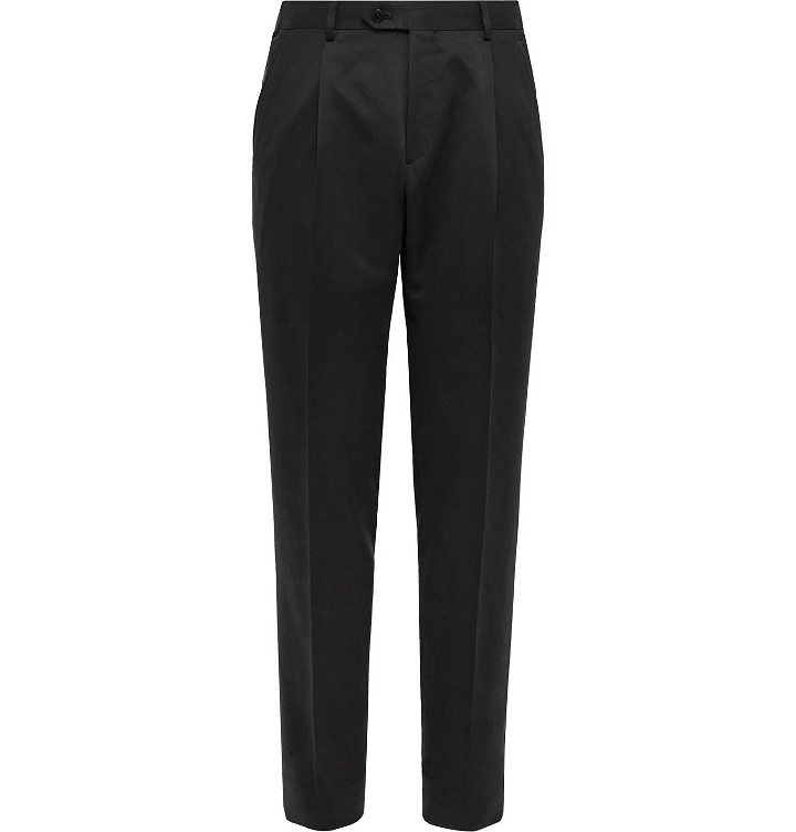 Photo: Brioni - Slim-Fit Tapered Pleated Silk-Twill Trousers - Black