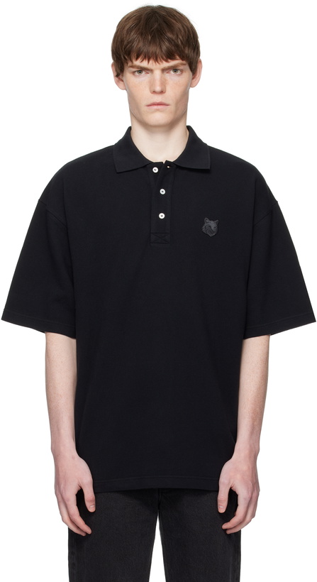 Photo: Maison Kitsuné Black Bold Fox Head Patch Oversize Polo