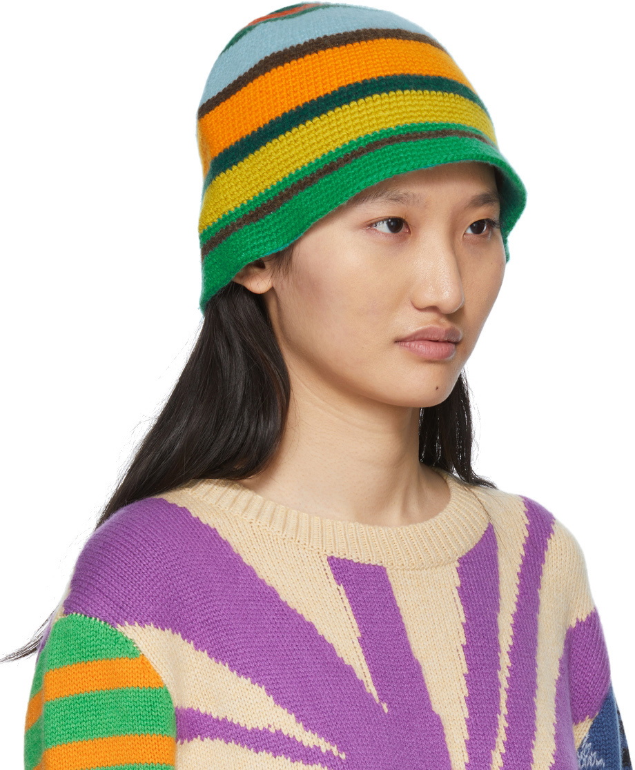 MELANGE AND STRIPES CROCHET BUCKET HAT