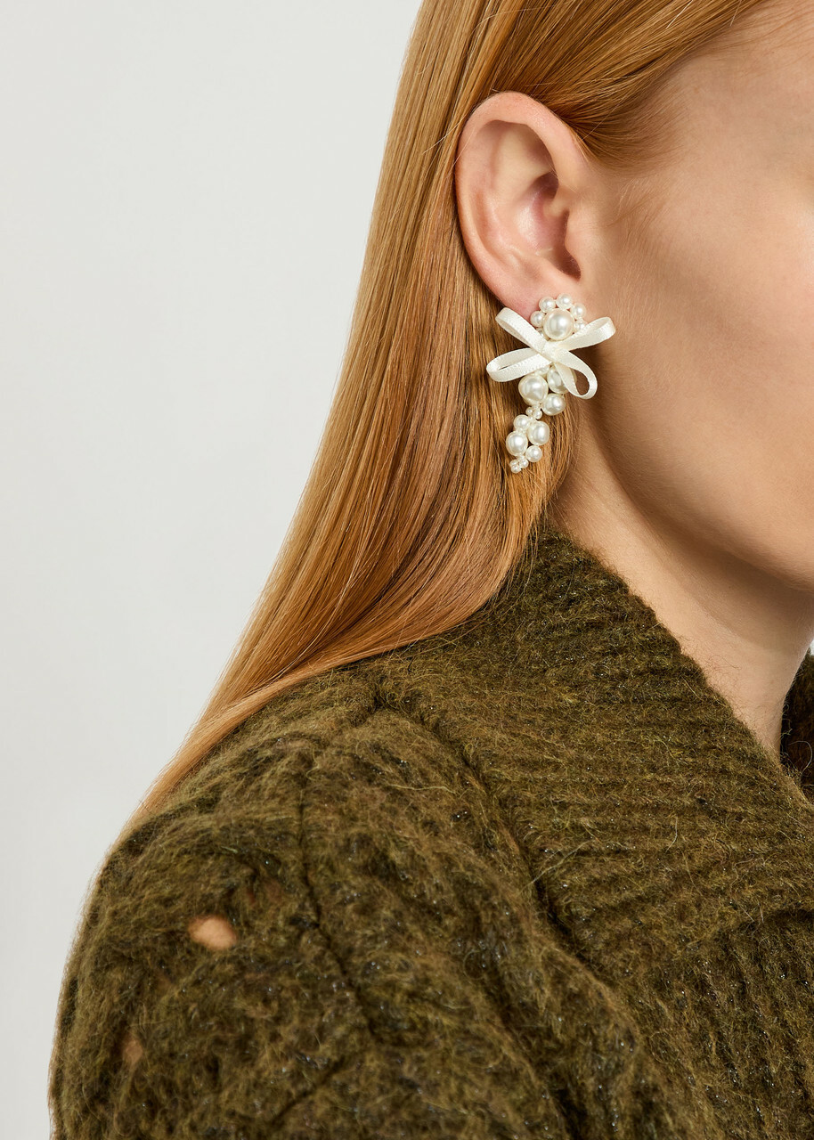 Simone Rocha Petite Bow Faux Pearl-embellished Earrings - One Size