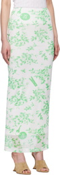 Moschino Jeans Green & White Floral Print Mesh Maxi Skirt