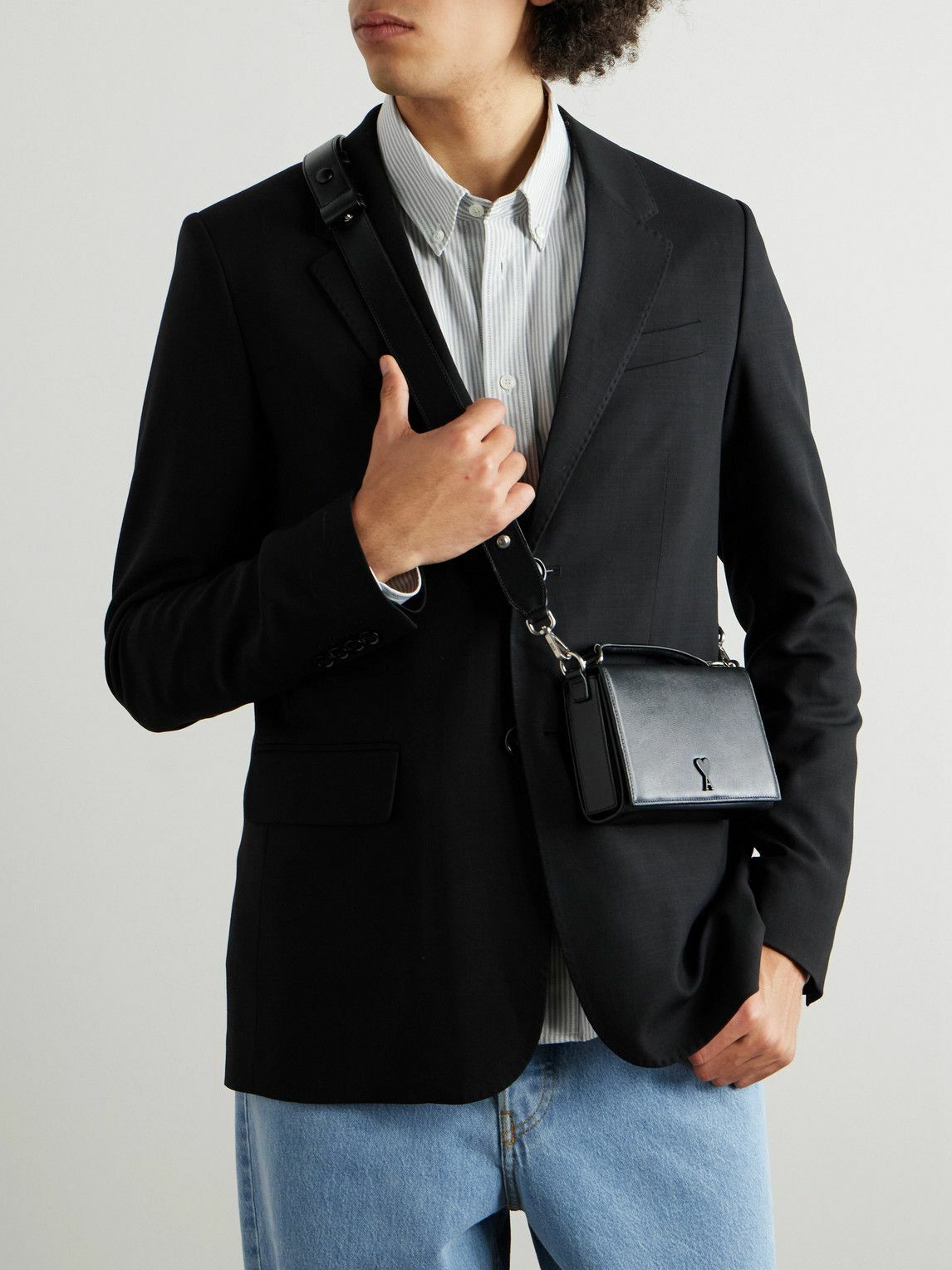 AMI PARIS - ADC Lunch Box Logo-Appliquéd Leather Messenger Bag AMI