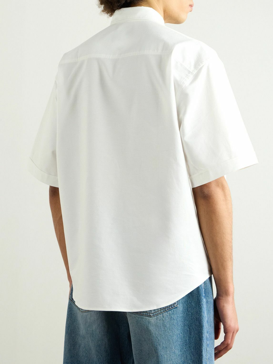 AMI PARIS - Button-Down Collar Logo-Embroidered Cotton Oxford Shirt - White