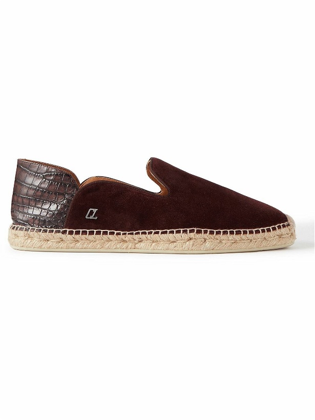 Photo: Christian Louboutin - Espadron Croc-Effect Leather-Trimmed Collapsible-Heel Suede Espadrilles - Brown