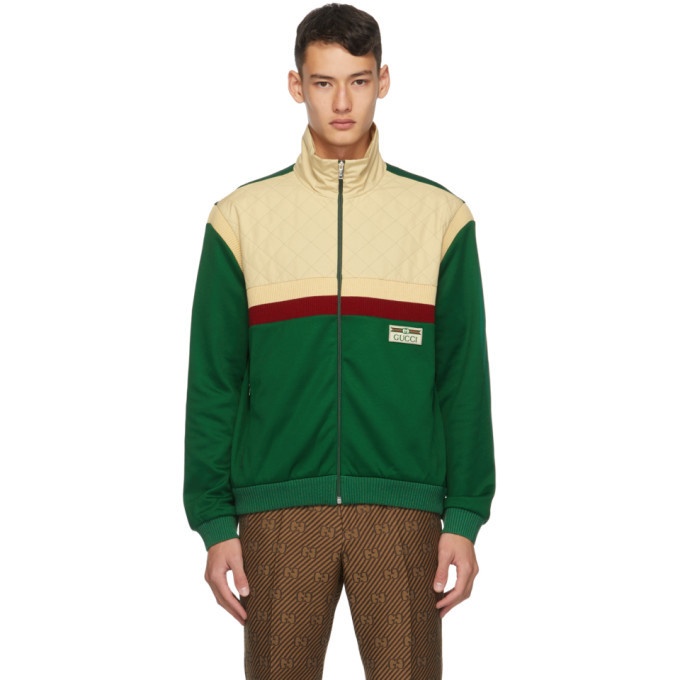 Photo: Gucci Beige and Green Jersey Track Jacket