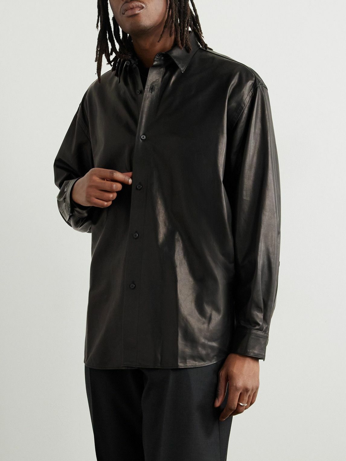 A.PRESSE - Leather Shirt Jacket - Black