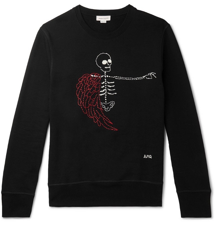 Photo: Alexander McQueen - Embroidered Loopback Cotton-Jersey Sweatshirt - Black